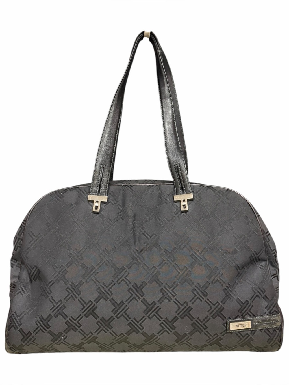 TUMI Signature Monogram Laptop Computer Work Tote Bag Black, Leather Trim